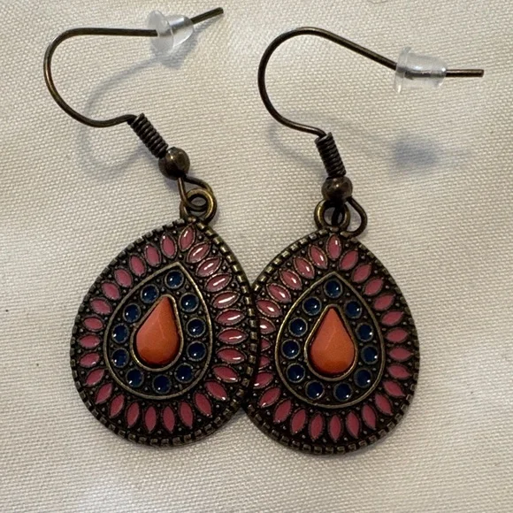 Elegant Pink and Blue Teardrop Earrings - Picture 1 of 1